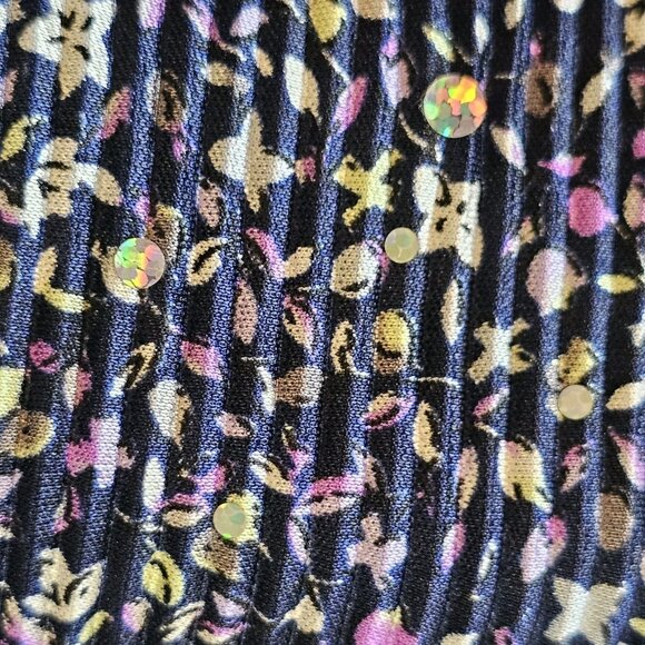 CJ Banks Blue Purple Blouse Layered Sequins Crinkle Micro Floral Sz 2X Sparkle - Picture 2 of 11